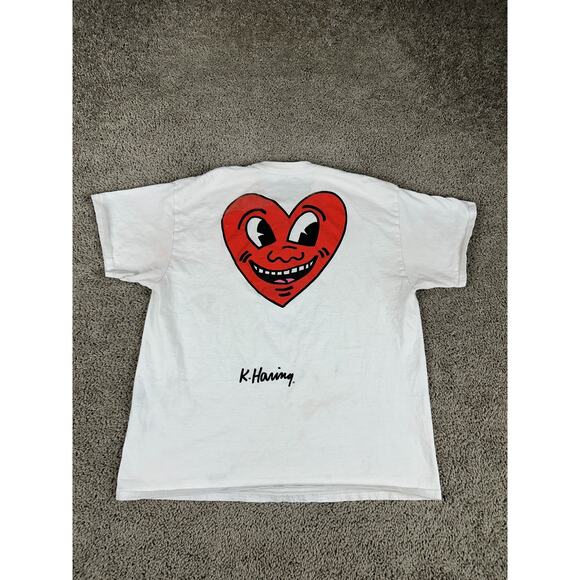 Keith Haring Shirt Mens Extra Large White Red Heart Graphic Art Short Sleeve - Picture 1 of 12